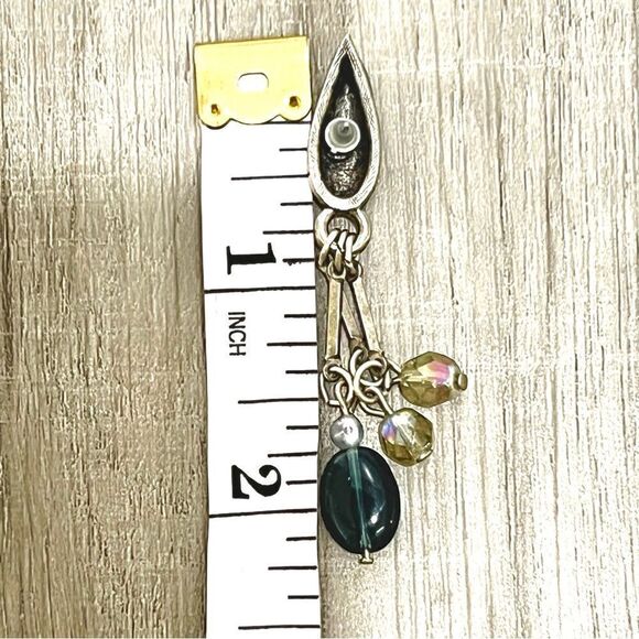 Vintage 90’s dangle earrings green enamel blue and crystal beading one of a kind - Picture 6 of 6